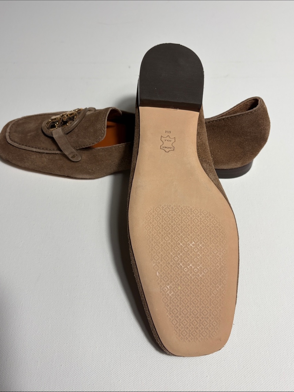 Tory Burch Suede Logo Loafers Brown Leather Sole Size 9 Classic - Picture 8 of 8